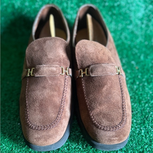 Vintage Mens Rockabilly Retr Hush Puppies Caramel Brown Suede Loafers Size 8.5 - Picture 3 of 8